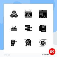 9 ícones criativos sinais modernos e símbolos de celebração de educação de servidor de biblioteca de relatório elementos de design de vetores editáveis