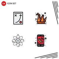 4 interface de usuário pacote de cores planas de linha cheia de sinais e símbolos modernos de diagrama átomo estratégia passatempos molécula elementos de design de vetores editáveis