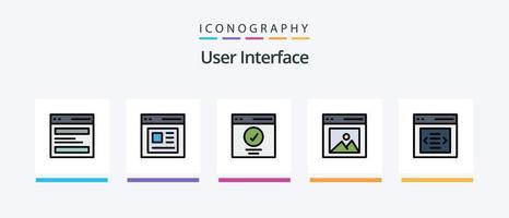 linha de interface do usuário cheia de 5 ícones incluindo interface. comunicação. procurar. página. design de ícones criativos vetor