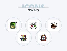 linha de ano novo cheia de ícones do pacote 5 design de ícones. Comida. Tempo. música. ano Novo. relógio vetor