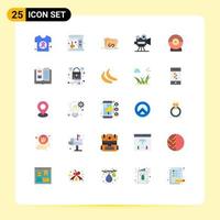 Pacote de cores planas de 25 interfaces de usuário de sinais e símbolos modernos de software de câmera de filme backdoor do projetor de câmera elementos de design de vetores editáveis