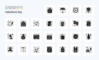 25 pacote de ícones de glifos sólidos para o dia dos namorados vetor