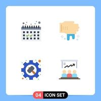 conjunto de ícones planos de interface móvel de 4 pictogramas de configurações de calendário placa de engrenagem manual elementos de design de vetores editáveis