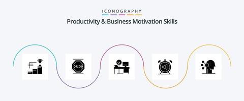 pacote de ícones de habilidades de produtividade e motivação de negócios glifo 5, incluindo desligado. relógio. trabalhando. alarme. Lugar, colocar vetor