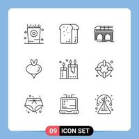 pacote de ícones vetoriais de estoque de 9 sinais e símbolos de linha para trem de comida de pão de nabo primavera elementos de design de vetores editáveis