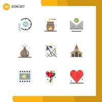 Pacote de cores planas de 9 interfaces de usuário de sinais e símbolos modernos de laboratório de praia, carta de incenso de mel verde, elementos de design vetorial editáveis vetor
