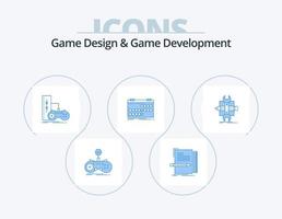 design de jogos e desenvolvimento de jogos blue icon pack 5 design de ícones. evento. calendário. programação. playstation. controle de video game vetor