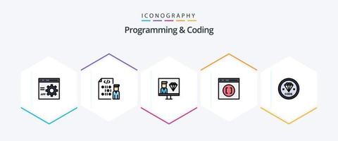 programação e codificação pacote de ícones de 25 linhas preenchidas, incluindo desenvolvimento. código. programador. desenvolve vetor