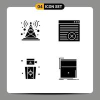 pacote de interface do usuário com 4 glifos sólidos básicos de antena, dardos, torre, pessoas da internet, elementos de design vetorial editáveis vetor