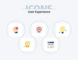 experiência do usuário flat icon pack 5 design de ícone. lâmpada. mapa. cérebro. do utilizador. localização vetor