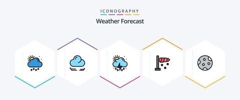 pacote de ícones de 25 linhas preenchidas para clima, incluindo sono. lua. chuva. cheio. direção vetor