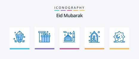 pacote de ícones eid mubarak azul 5 incluindo rezar. mesquita. eid. islamismo. creent. design de ícones criativos vetor