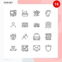 pacote de 16 sinais e símbolos de contornos modernos para mídia impressa na web, como desenho de pintura de cor pessoal de perfil, elementos de design vetorial editáveis vetor