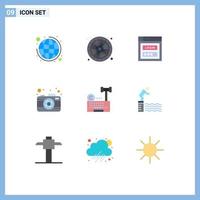 conjunto de 9 sinais de símbolos de ícones de interface do usuário modernos para captura digital, imagem de internet, câmera, elementos de design de vetores editáveis