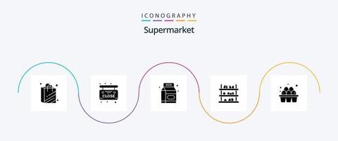 pacote de ícones de glifo 5 de supermercado, incluindo supermercado. ovos. leite. ovo. supermercado vetor