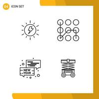 pacote de interface do usuário de 4 cores planas básicas de linhas preenchidas de carga de bate-papo de energia segura elementos de design de vetores editáveis de ano novo