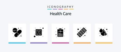 pacote de ícones de glifo 5 de cuidados de saúde, incluindo queda. tábua. lista de controle. comprimido. cápsula. design de ícones criativos vetor