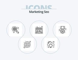 marketing seo line icon pack 5 design de ícone. coroa. cronograma. dinheiro. calendário. análise vetor