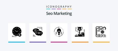 pacote de ícones de glyph 5 de marketing seo, incluindo vencedor. prêmio. mensagens. atualizar. claro. design de ícones criativos vetor