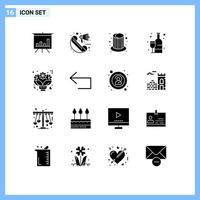 grupo de símbolos de ícones universais de 16 glifos sólidos modernos de amor, buquê, chapéu, bebida, supermercado, elementos de design vetorial editáveis vetor