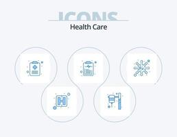 design de ícones do pacote de 5 ícones azuis de cuidados de saúde. doença. relatório. médico. Lista. lista de controle vetor