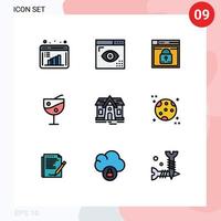 9 interface do usuário pacote de cores planas de linha cheia de sinais e símbolos modernos de suco de vidro programação de suco de frutas layout de bloqueio editável elementos de design vetorial vetor