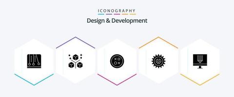design e desenvolvimento pacote de ícones de 25 glifos, incluindo web design. seo. programação. opções. volta vetor