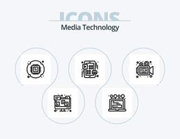 design de ícones do pacote de ícones de linha de tecnologia de mídia 5. tela. papel. comunicação. jornal. bate-papo vetor