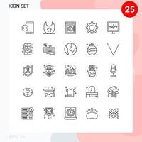 grupo de sinais e símbolos de 25 linhas para configuração de linha de vida, alerta, engrenagem, aviso, elementos de design de vetores editáveis