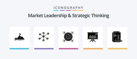 liderança de mercado e pacote de ícones de glifo 5 de pensamento estratégico, incluindo gráfico. apresentação. social. engrenagem. idéia. design de ícones criativos vetor