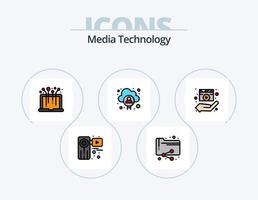 linha de tecnologia de mídia cheia de ícones do pacote 5 design de ícones. reprodutor de vídeo. jogador. Conecte-se. tela. monitor vetor
