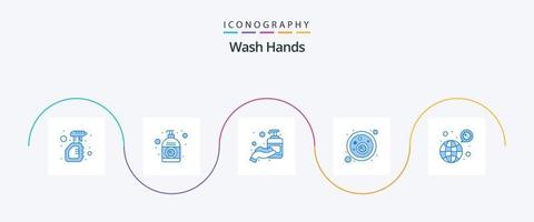 lave as mãos azul 5 pacote de ícones incluindo vírus. bactérias. mão. bactérias do sangue. desinfetante para as mãos vetor
