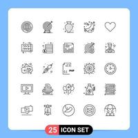 conjunto de 25 sinais de símbolos de ícones de interface do usuário modernos para elementos de design de vetores editáveis de celebração de festa alvo de lua de coração