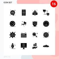 conjunto de glifos sólidos de interface móvel de 16 pictogramas de conexão de computador processo de telefone lan elementos de design de vetores editáveis