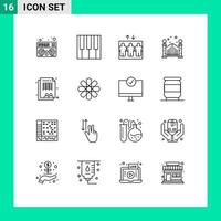 16 ícones criativos, sinais modernos e símbolos de elementos de design de vetores editáveis de funcionários de mesa de elevação de força de trabalho de design