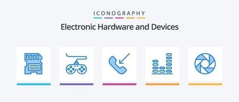 pacote de ícones de 5 dispositivos azuis, incluindo câmera. som. ligar. música. áudio. design de ícones criativos vetor