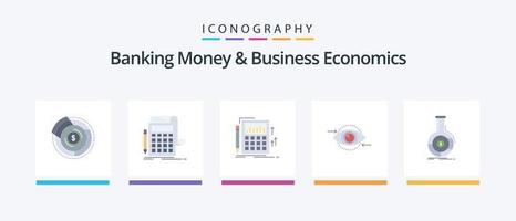 dinheiro bancário e pacote de ícones plana 5 de economia de negócios, incluindo serviços bancários. análise. Cálculo. plano. marketing. design de ícones criativos vetor