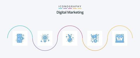 pacote de ícones azul 5 de marketing digital, incluindo envio. carta. medalha. o email. marketing vetor