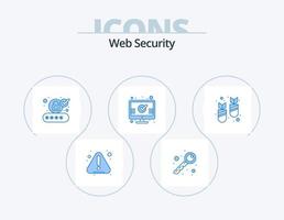 web security blue icon pack 5 design de ícone. ddos. ataque. autorizar. página. marca vetor