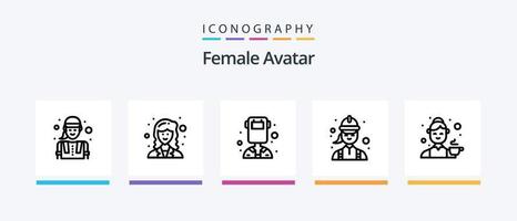 pacote de ícones de linha 5 de avatar feminino, incluindo feminino. asiático. avatar. analista. do utilizador. design de ícones criativos vetor