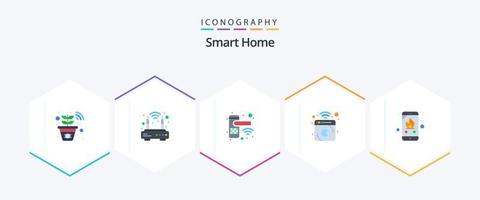 pacote de ícones planos para casa inteligente 25, incluindo emergência. esmagamento da máquina. imprimir. lavanderia. dispositivo vetor