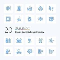 20 fonte de energia e pacote de ícones de cor azul da indústria de energia como crescimento amigável de biomassa de globo de energia vetor