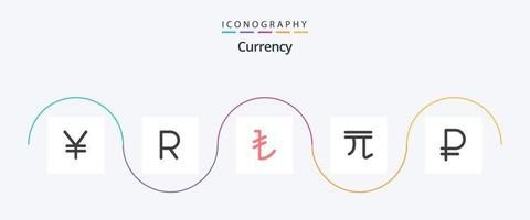 pacote de ícones de moeda plana 5, incluindo dinheiro. rublo. lira. novo. dólar vetor