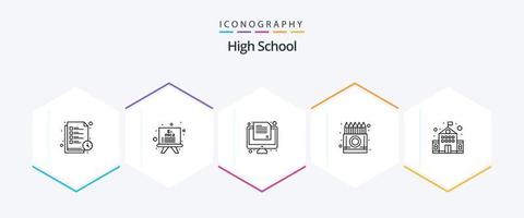 pacote de ícones de 25 linhas do ensino médio, incluindo educação. lápis. on-line. desenho. cor vetor