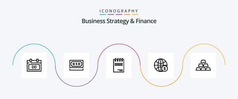 estratégia de negócios e pacote de ícones de linha 5 de finanças, incluindo . papel . dinheiro . documento . vetor