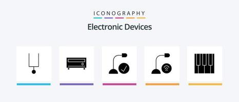 pacote de ícones de glifo 5 de dispositivos, incluindo música. microfone. dispositivos. hardware. dispositivos. design de ícones criativos vetor