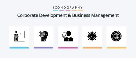 desenvolvimento corporativo e pacote de ícones de glyph 5 de gerenciamento de negócios, incluindo pessoal. horas. cérebro. relógio. pessoal. design de ícones criativos vetor