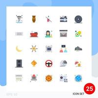 Pacote de cores planas de 25 interfaces de usuário de sinais e símbolos modernos de celebração de festa câmera indiana sem elementos de design vetorial editáveis vetor