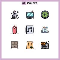 9 interface do usuário pacote de cores planas de linha cheia de sinais modernos e símbolos de vitrine de sinal de casa de apartamento elementos de design de vetores editáveis