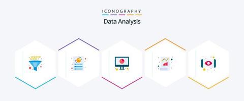 análise de dados 25 pacote de ícones planos, incluindo relatório. dados. relatório. o negócio. gráfico vetor